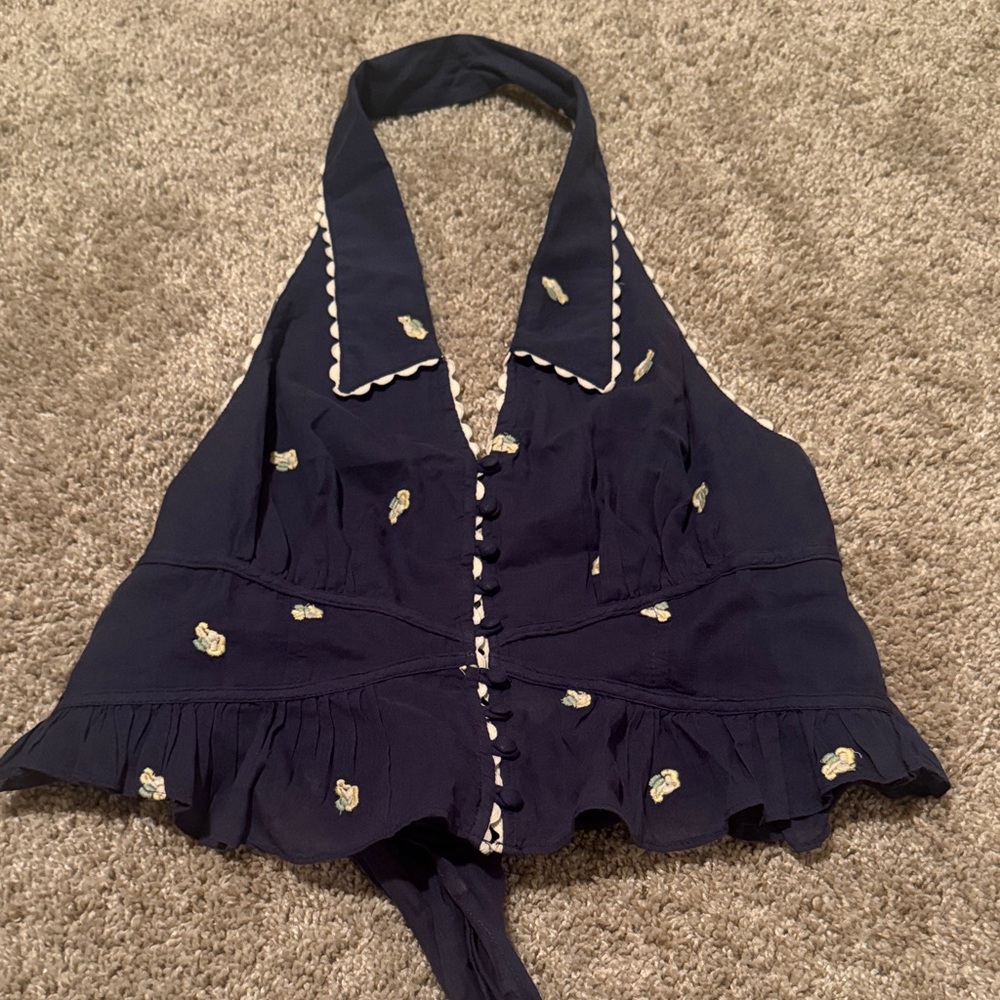 NWT Free People Navy Blue Camisole with White & yellow flowers